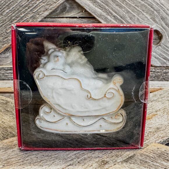 St. Nicholas Square, Santa’s Sleigh and Toys Porcelain Ornament, Original Box - Picture 2 of 9